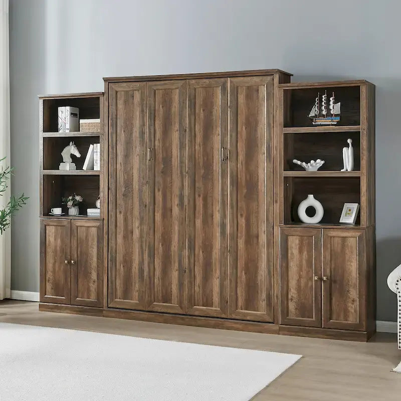Lit escamotable moderne gain de place avec mécanisme à double piston - Lit plateforme pliable, design d'armoire convertible et dissimulée, lit en cube