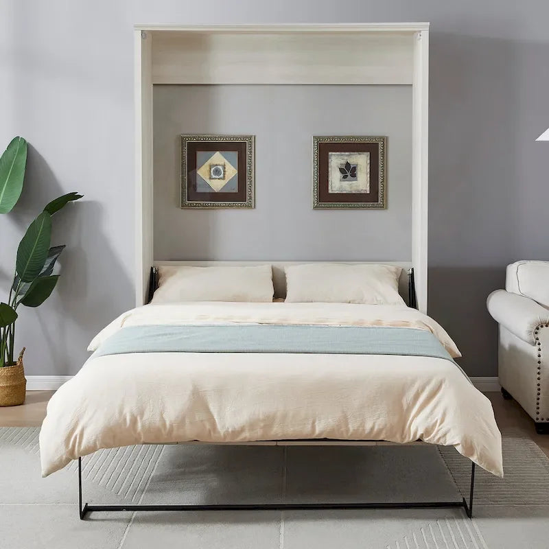 Lit escamotable moderne gain de place avec mécanisme à double piston - Lit plateforme pliable, design d'armoire convertible et dissimulée, lit en cube