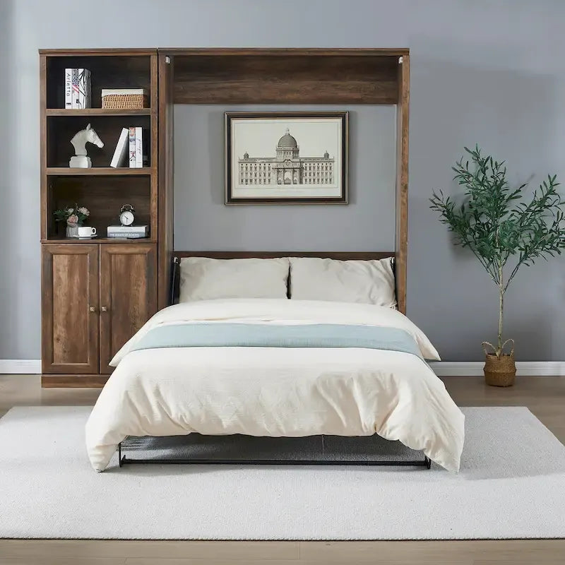 Lit escamotable moderne gain de place avec mécanisme à double piston - Lit plateforme pliable, design d'armoire convertible et dissimulée, lit en cube