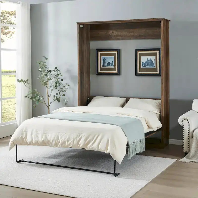 Lit escamotable moderne gain de place avec mécanisme à double piston - Lit plateforme pliable, design d'armoire convertible et dissimulée, lit en cube