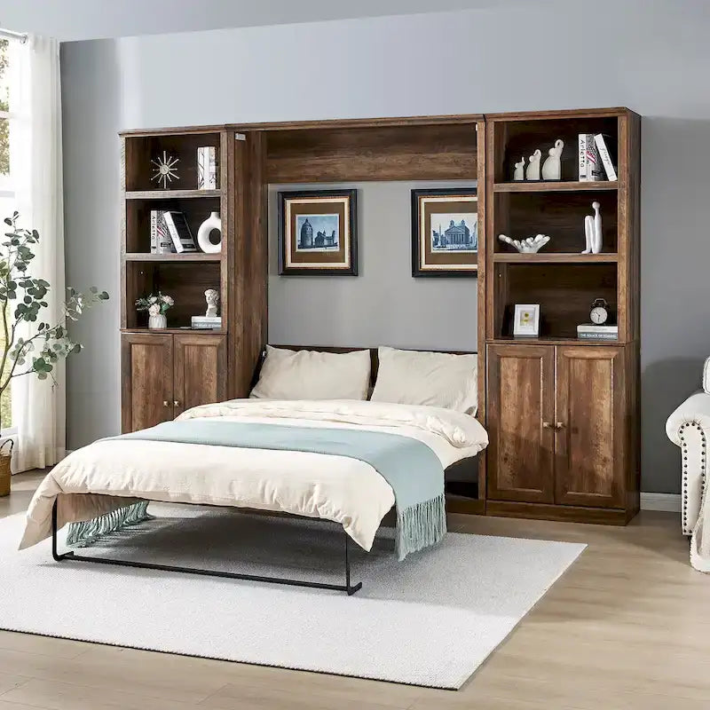 Lit escamotable moderne gain de place avec mécanisme à double piston - Lit plateforme pliable, design d'armoire convertible et dissimulée, lit en cube