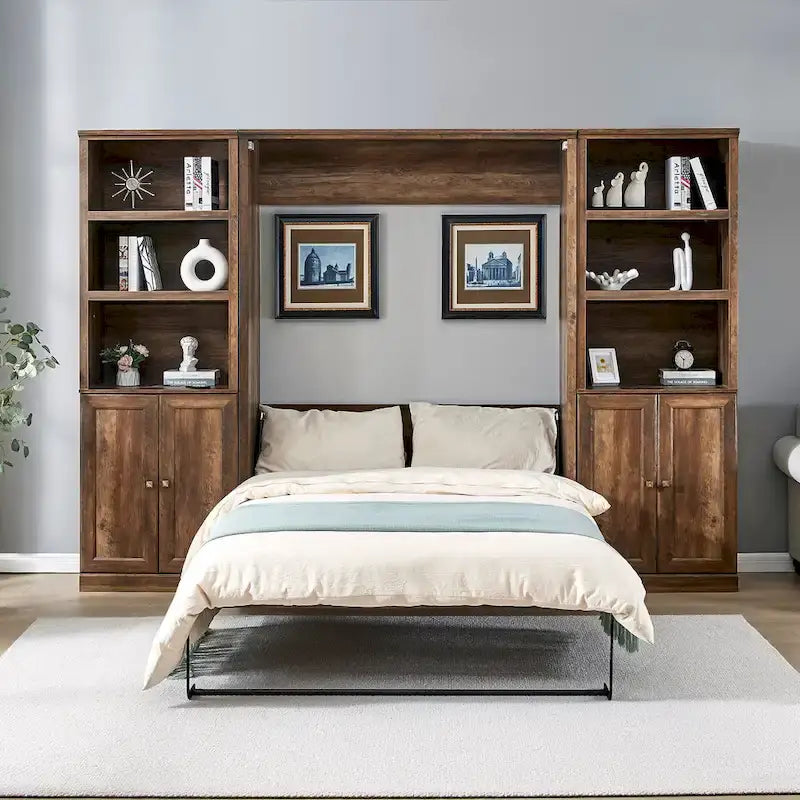Lit escamotable moderne gain de place avec mécanisme à double piston - Lit plateforme pliable, design d'armoire convertible et dissimulée, lit en cube