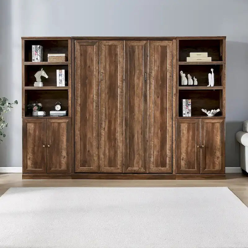 Lit escamotable moderne gain de place avec mécanisme à double piston - Lit plateforme pliable, design d'armoire convertible et dissimulée, lit en cube