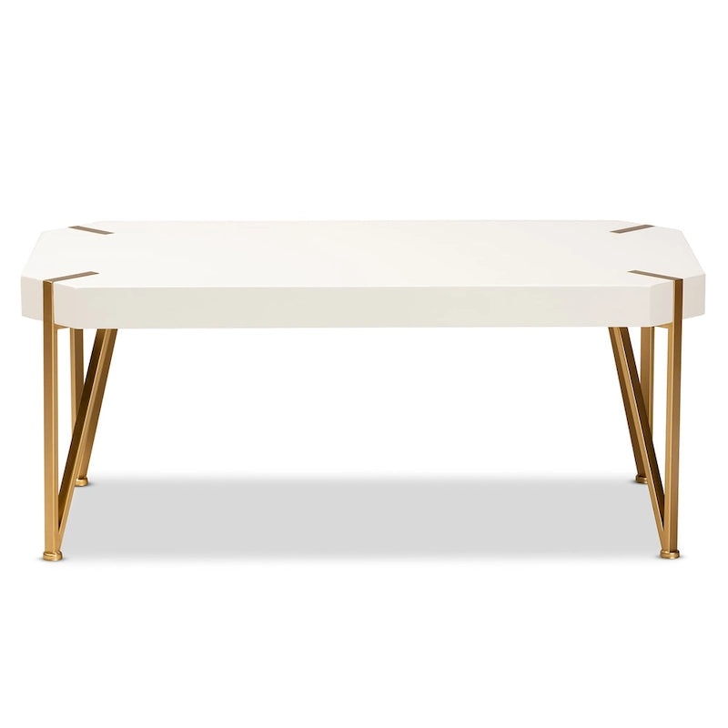 Table basse en métal doré brossé et bois fini blanc