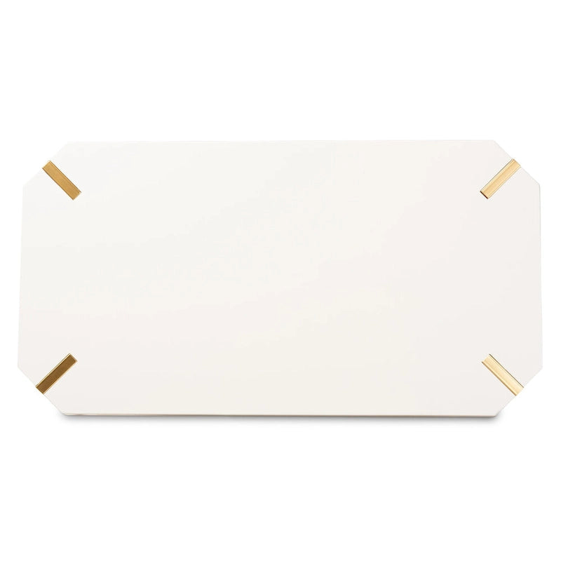 Table basse en métal doré brossé et bois fini blanc