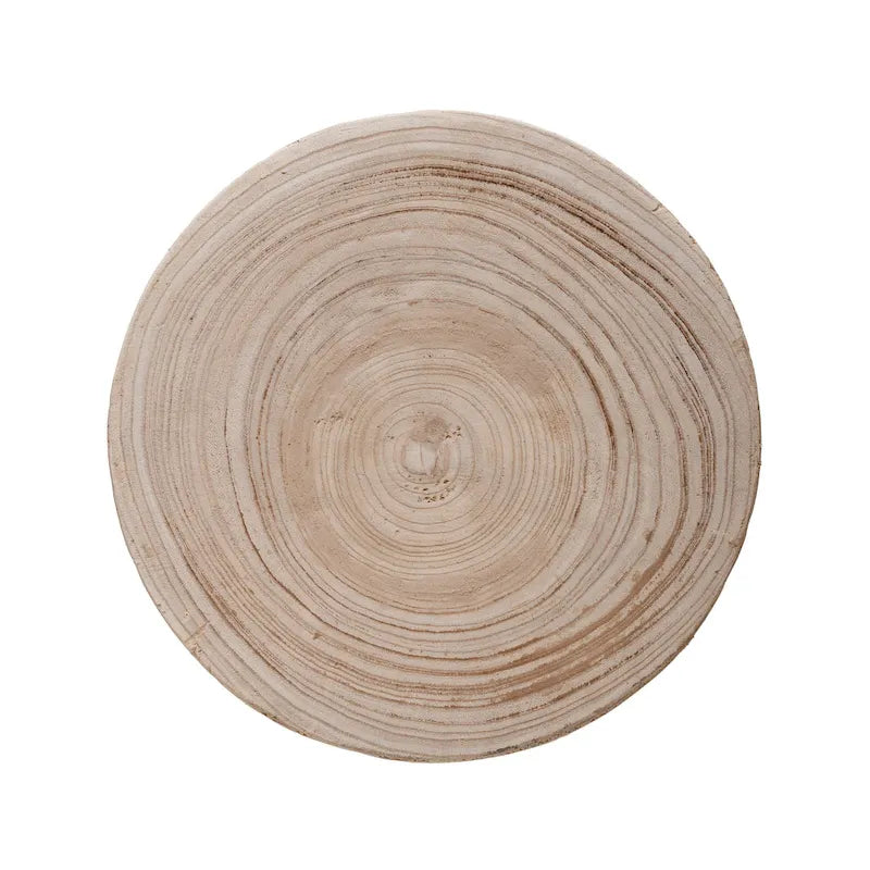 Tabouret rond sculpté en bois de paulownia naturel