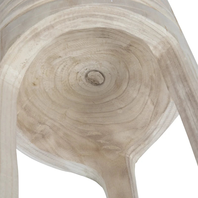 Tabouret rond sculpté en bois de paulownia naturel