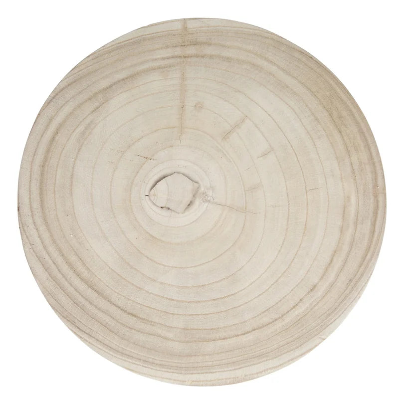 Tabouret rond sculpté en bois de paulownia naturel