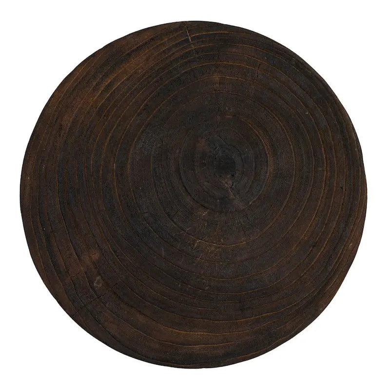 Tabouret rond sculpté en bois de paulownia naturel
