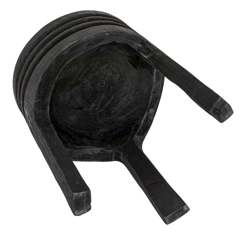 Tabouret rond sculpté en bois de paulownia naturel