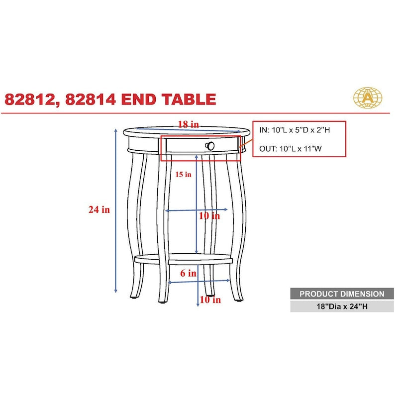 Tables d'appoint en noyer et noir - 18 po dia. x 24 po h.