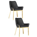 Ensemble de 2 chaises de salle à manger, capitonnées, similicuir noir, doré