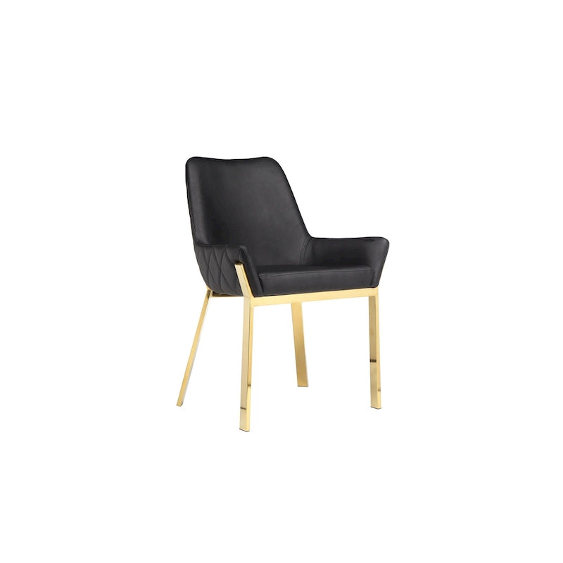 Ensemble de 2 chaises de salle à manger, capitonnées, similicuir noir, doré
