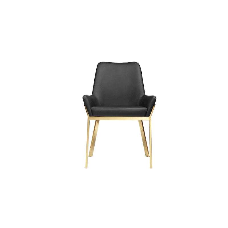 Ensemble de 2 chaises de salle à manger, capitonnées, similicuir noir, doré