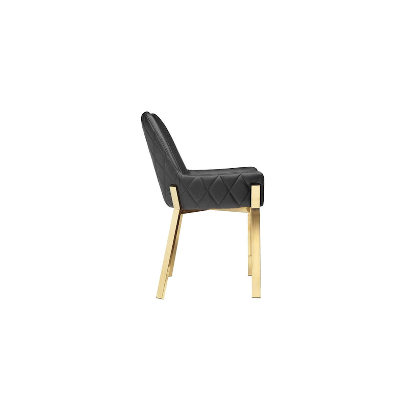 Ensemble de 2 chaises de salle à manger, capitonnées, similicuir noir, doré