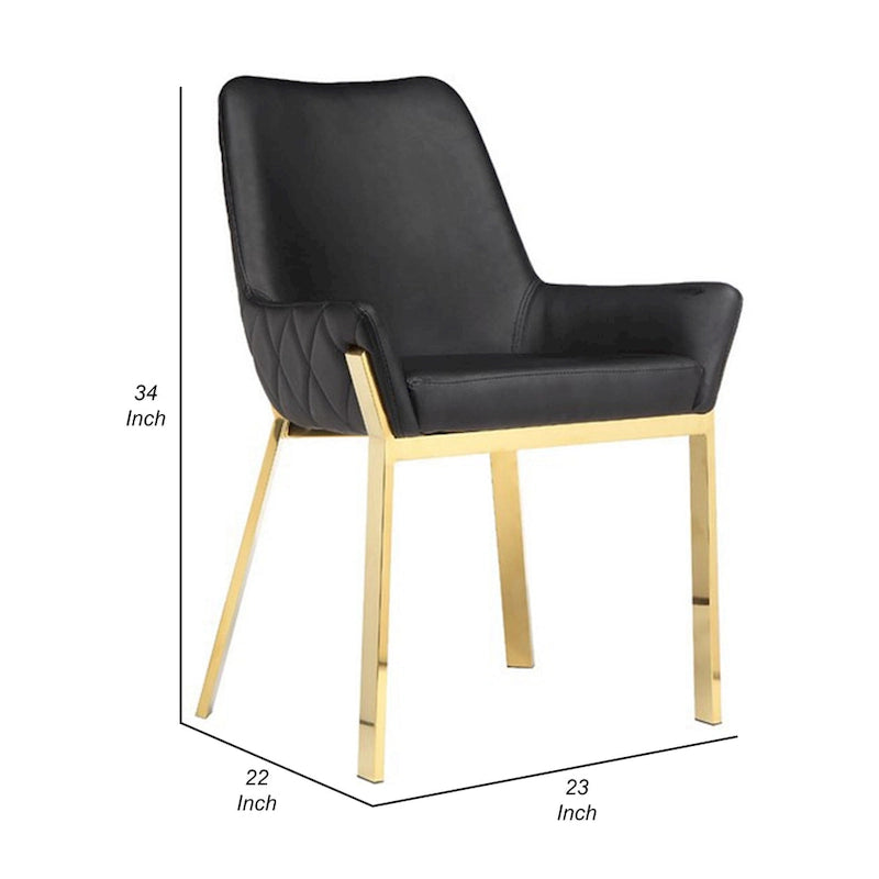Ensemble de 2 chaises de salle à manger, capitonnées, similicuir noir, doré
