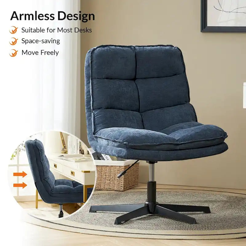 Chaise de bureau moderne sans accoudoirs, capitonnée, pivotante à 360° et rembourrée
