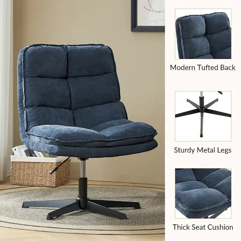 Chaise de bureau moderne sans accoudoirs, capitonnée, pivotante à 360° et rembourrée