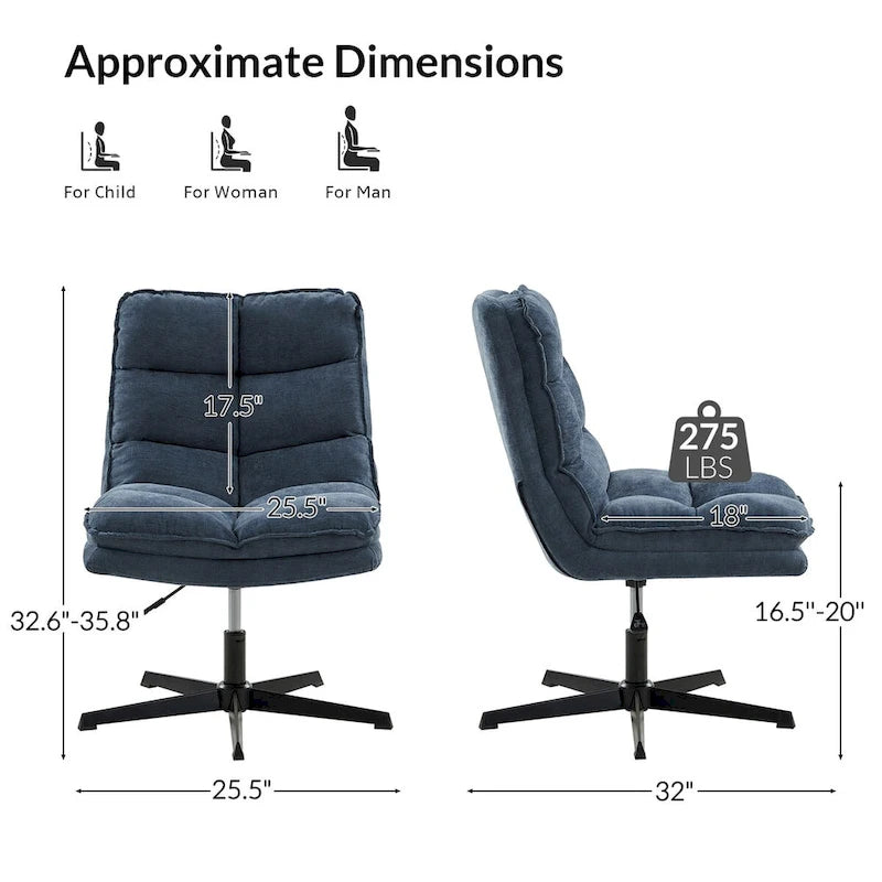 Chaise de bureau moderne sans accoudoirs, capitonnée, pivotante à 360° et rembourrée