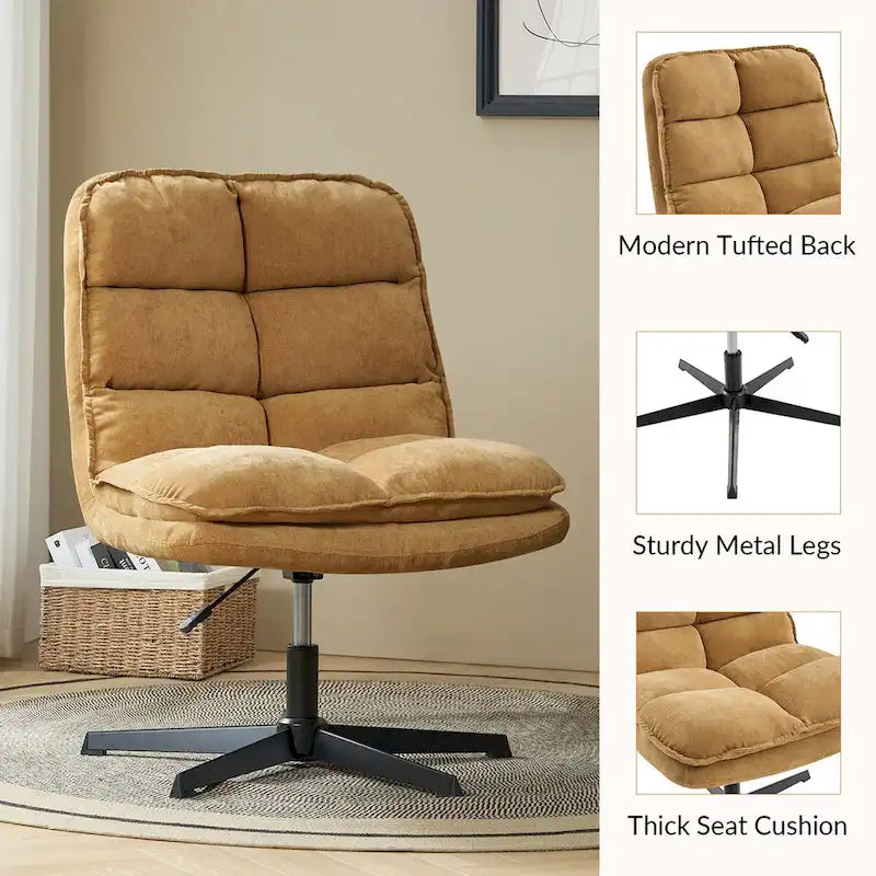 Chaise de bureau moderne sans accoudoirs, capitonnée, pivotante à 360° et rembourrée
