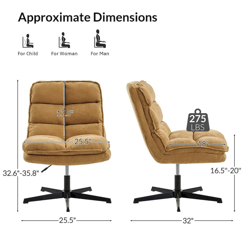 Chaise de bureau moderne sans accoudoirs, capitonnée, pivotante à 360° et rembourrée