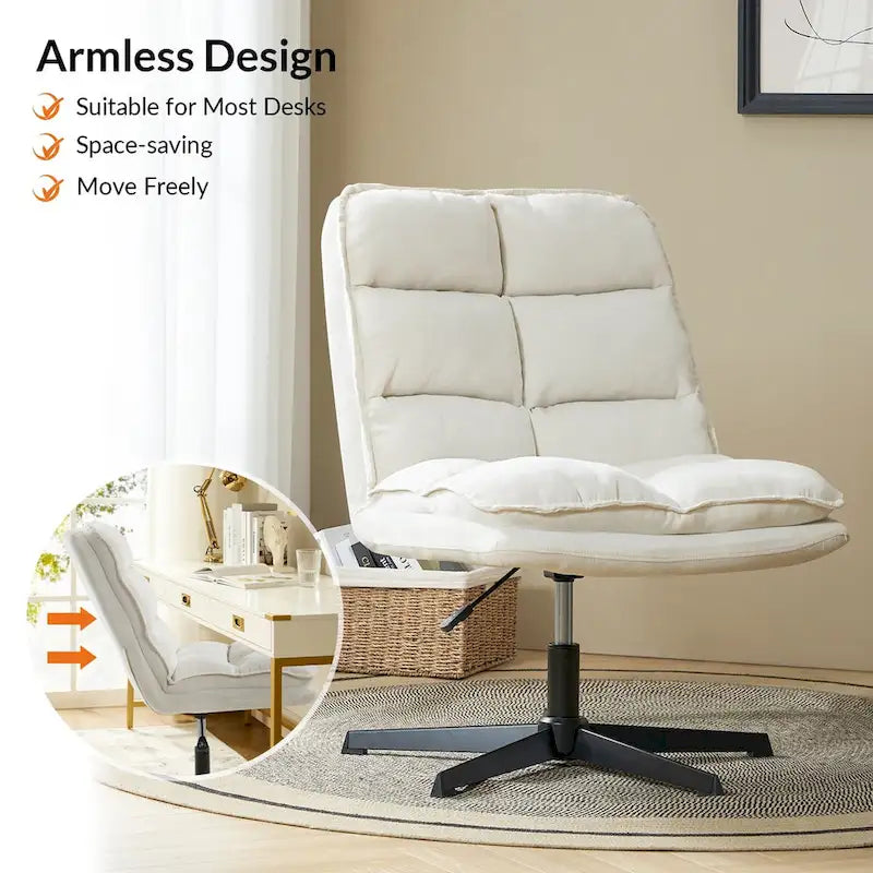 Chaise de bureau moderne sans accoudoirs, capitonnée, pivotante à 360° et rembourrée