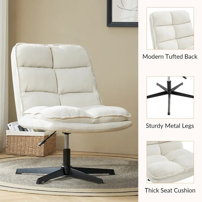 Chaise de bureau moderne sans accoudoirs, capitonnée, pivotante à 360° et rembourrée