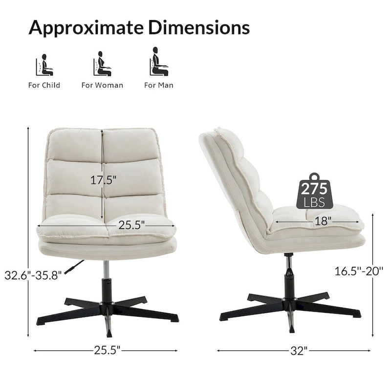 Chaise de bureau moderne sans accoudoirs, capitonnée, pivotante à 360° et rembourrée